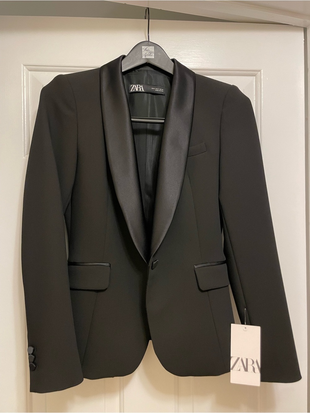 ZARA Black Satin-Trim Tuxedo Blazer NWT